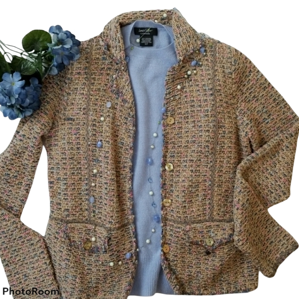 Sigrid Olson Knobby Tweed Button Up Sweater Jacket - image 1